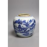An 18th century Chinese blue and white jar, height 22cm