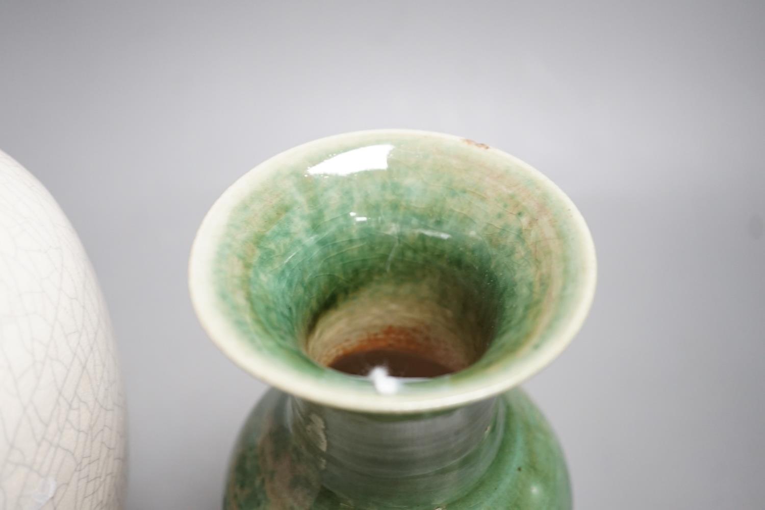 A Chinese white crackleware vase and a smaller green glazed vase, - Image 3 of 7