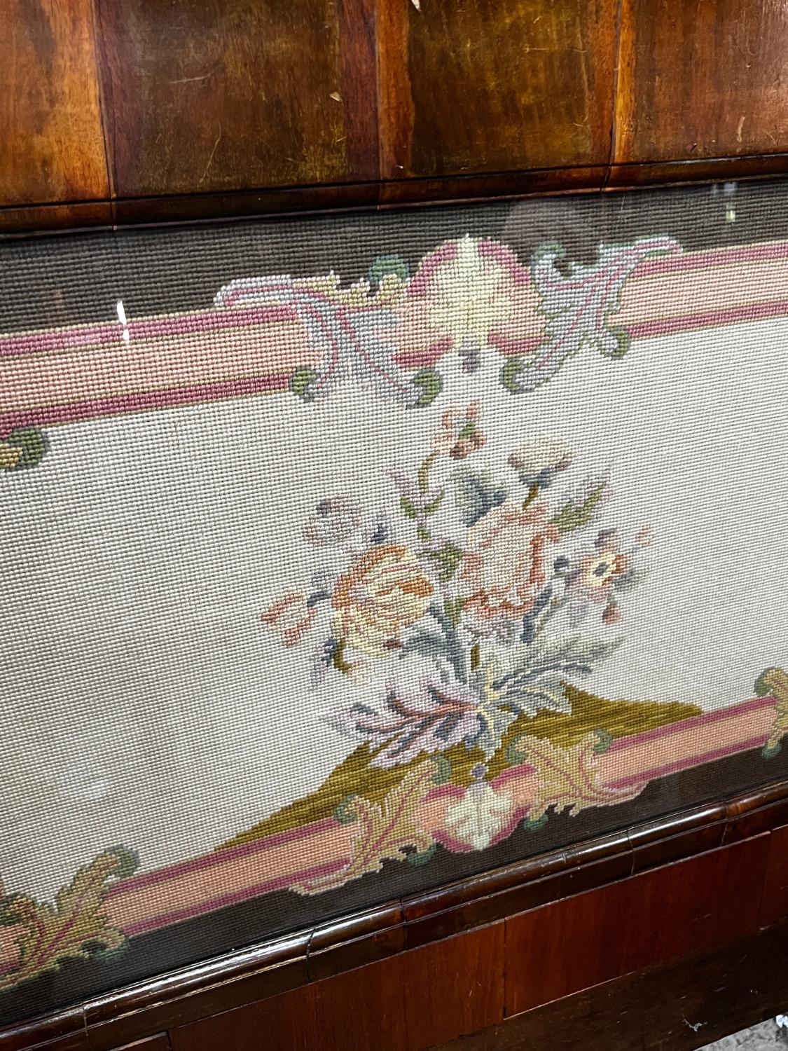 A Victorian rectangular walnut framed headboard with a floral tapestry panel, height 113cm - Image 4 of 4