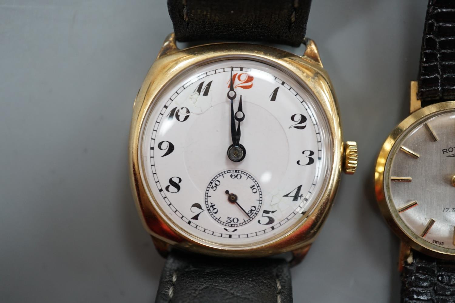 A gentleman's 1930's 9ct gold manual wind wrist watch, with Arabic dial and subsidiary seconds, - Image 2 of 4