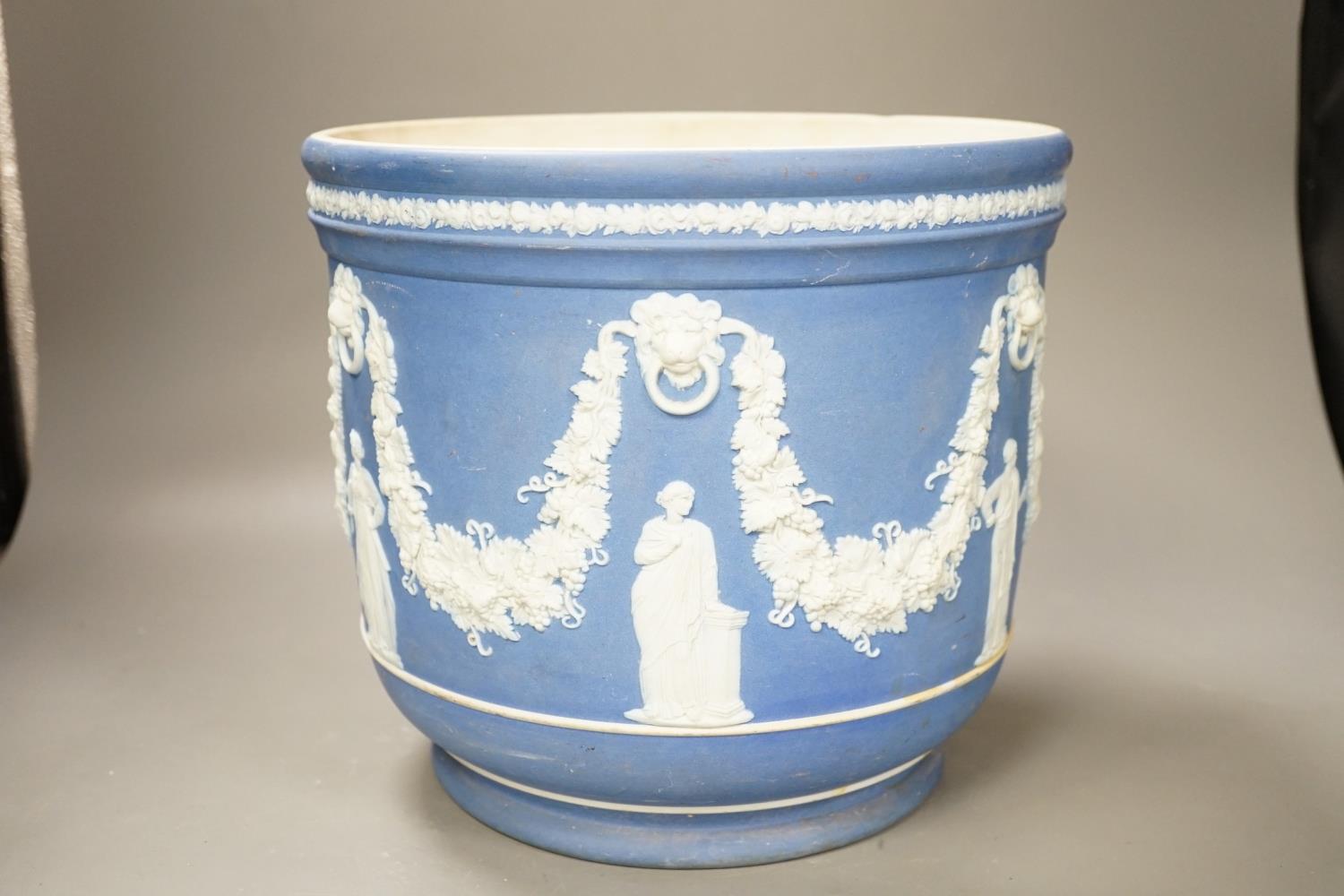 A Wedgwood blue jasper jardiniere, sprigged with muses and swags, height 23cm - Image 2 of 5