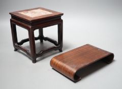 Two Chinese hardwood stands, one inset with marble, 13cms high