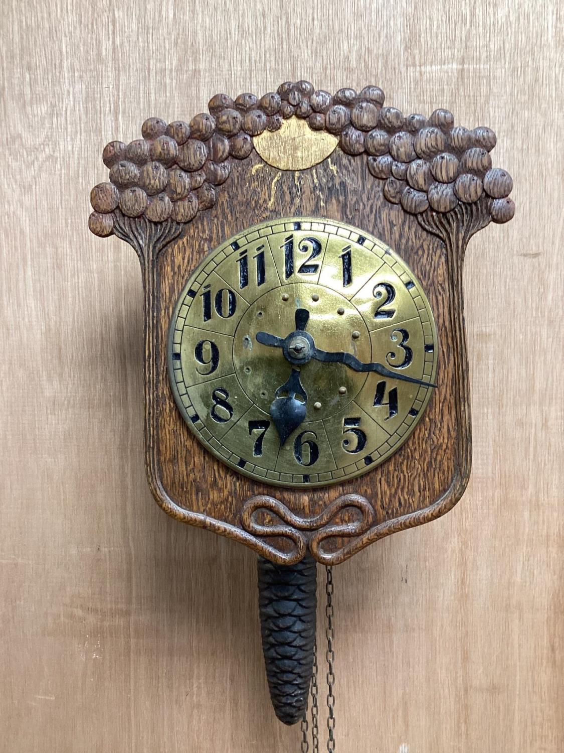 An early 20th century German Jugendstil oak wall timepiece, four miniature Black Forest timepieces - Image 2 of 8