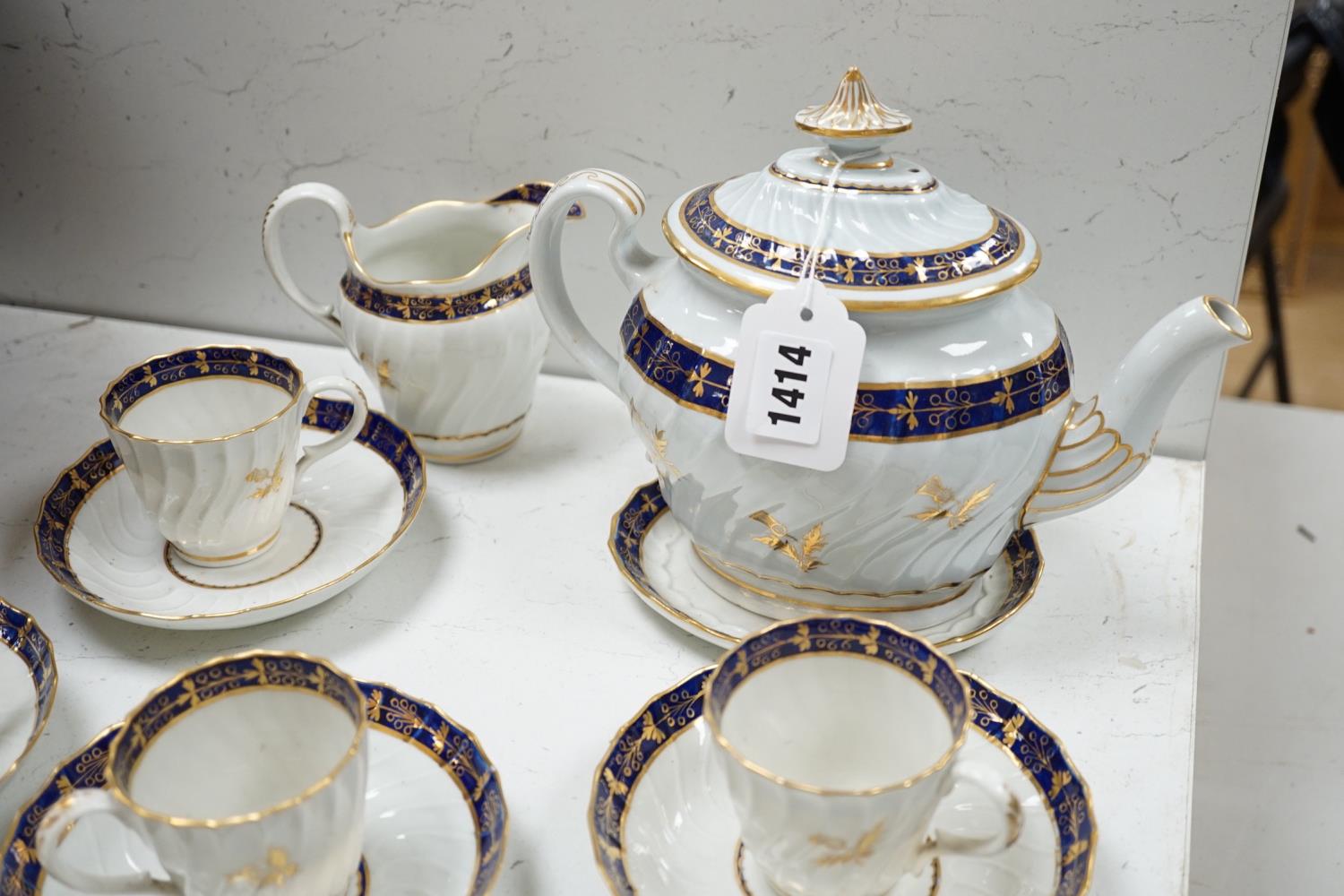 A Flight and Barr, Worcester blue and gilt bordered part tea and coffee service, c.1795, incised B - Image 4 of 5