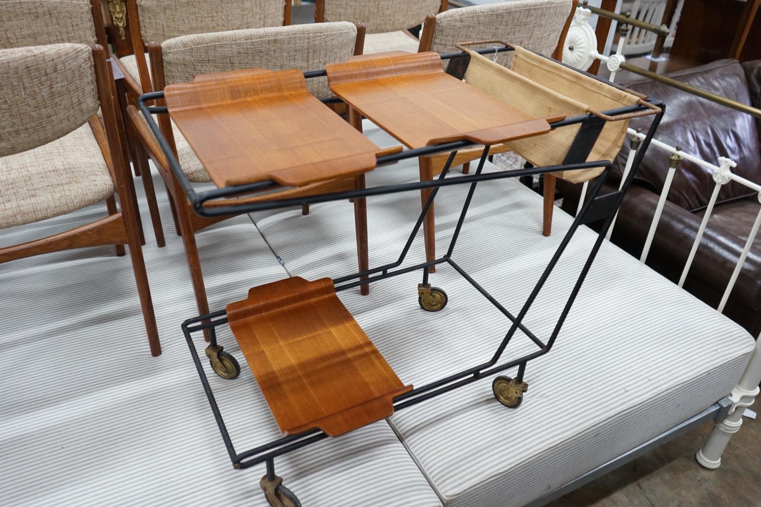 A 1950's Italian teak and wrought iron drinks trolley, length 85cm, depth 42cm, height 68cm - Image 2 of 2