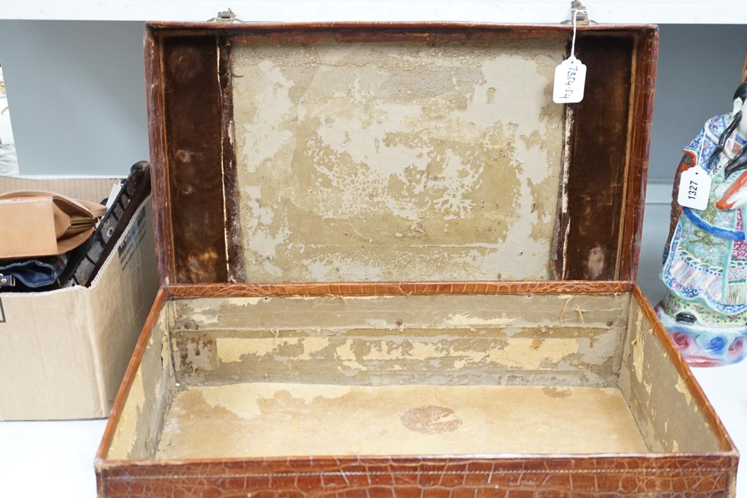 An early 20th century crocodile skin suitcase - 60cm wide - Image 3 of 3