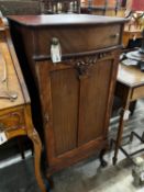 An early 20th century French mahogany music cabinet, width 53cm, depth 43cm, height 108cm