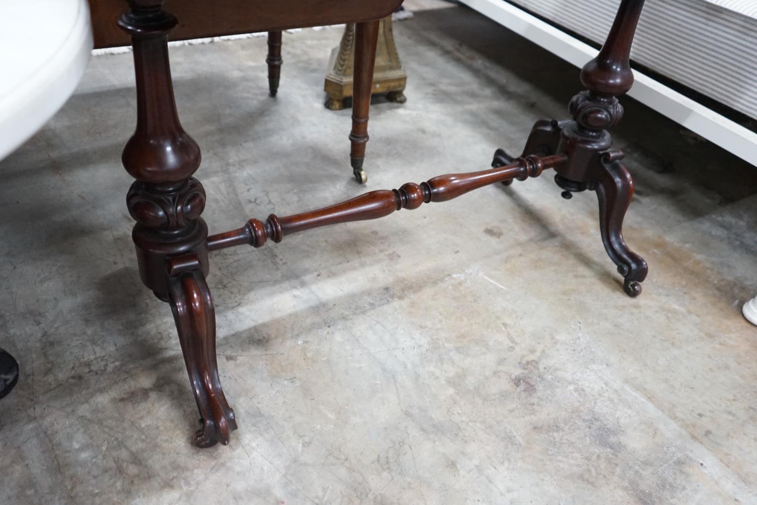 A Victorian mahogany stretcher table, length 106cm, depth 52cm, height 75cm - Image 4 of 4