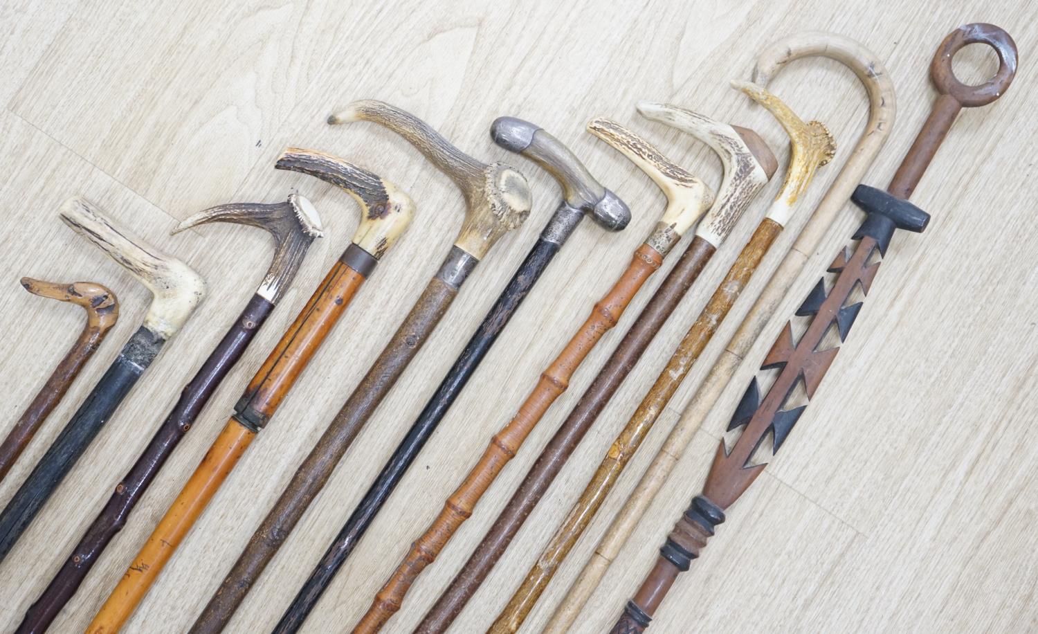 Twelve assorted walking sticks including silver mounted and staghorn handled - Image 4 of 12