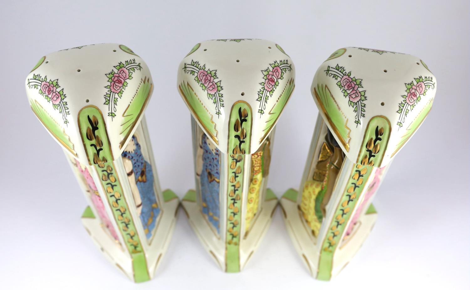 Three Limoges for Maison Duchaussy Art Deco ceramic 'Three Continents' perfume burners, 42cms high - Image 3 of 5