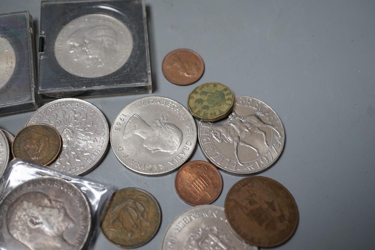 A 1902 silver crown, VF, 1889 half crown, a proof silver Prince of Wales & Lady Diana crown and - Image 3 of 5