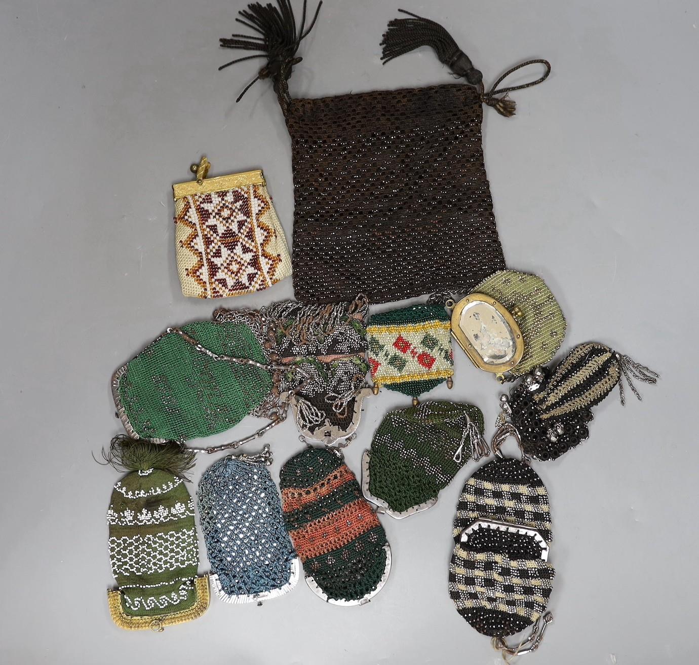 Nine crochet and cut steel 19th century ladies coin purses, seven with metal frames and clasps, - Image 2 of 2