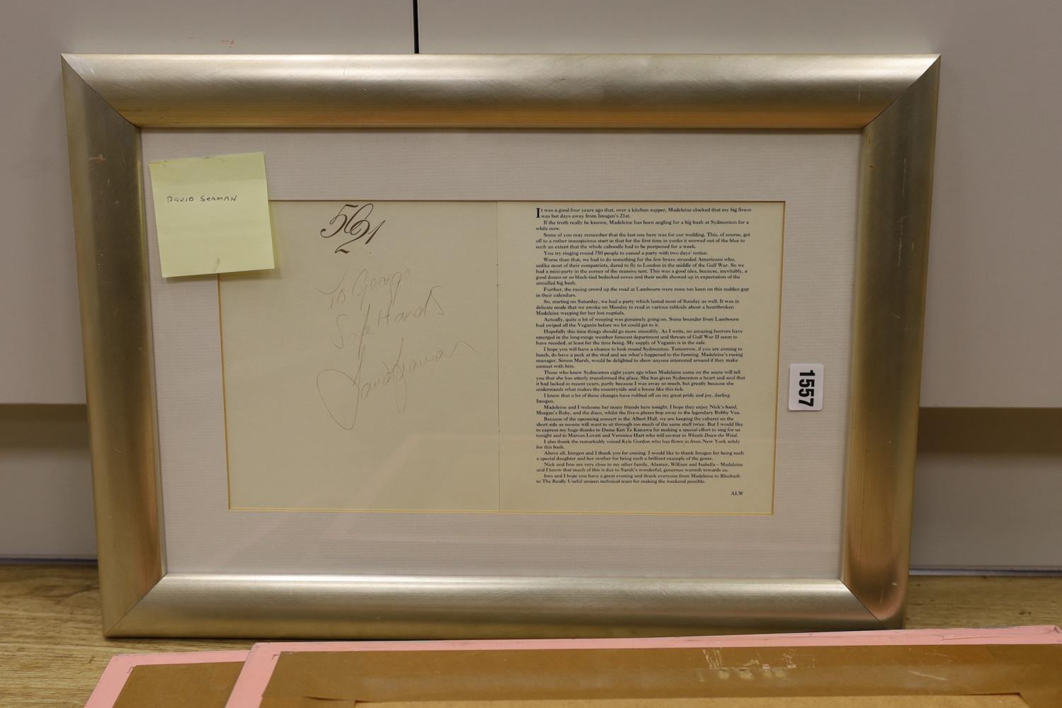 A collection of mostly framed autographs to include an event card from Elton John, 25 March 1994 - Image 5 of 6