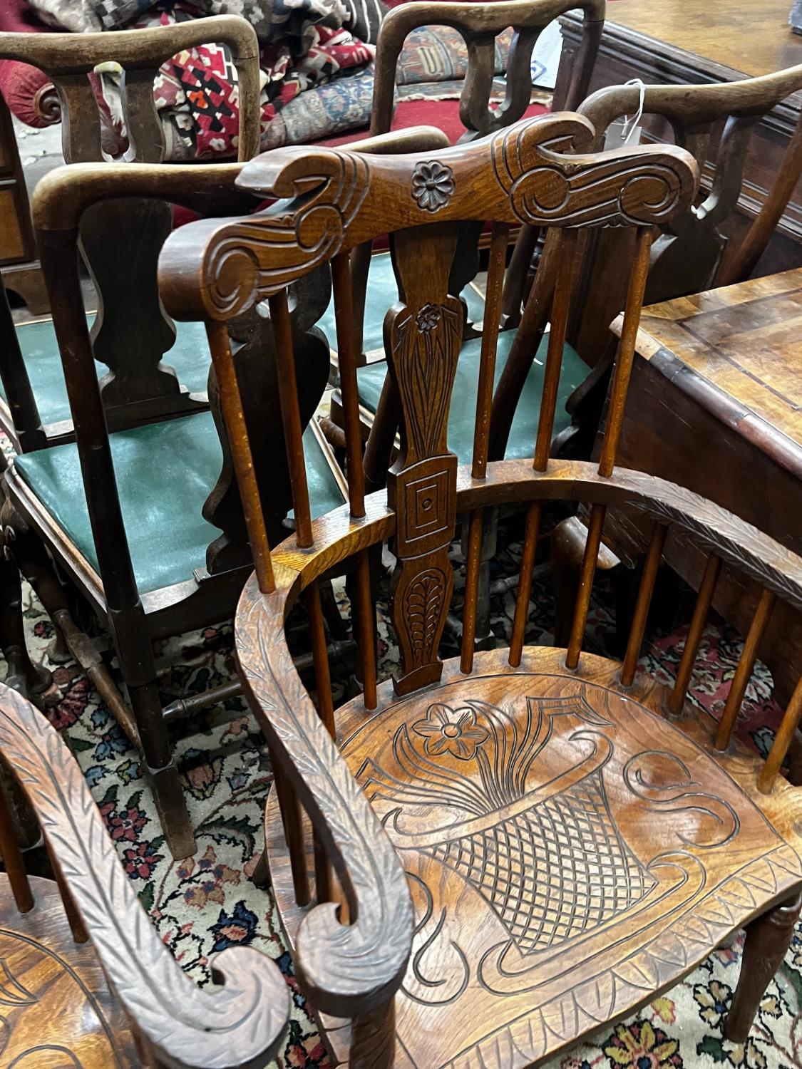 A pair of carved elm Windsor armchairs, width 69cm, depth 45cm, height 107cm - Image 3 of 3