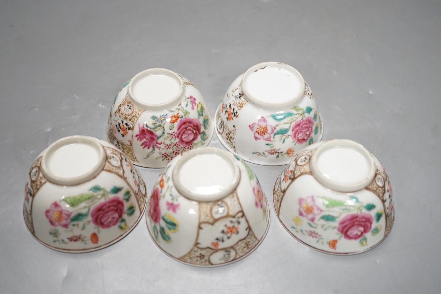 A set of five Chinese famille rose fencai tea bowls, Qianlong period, 4cm high - Image 2 of 3