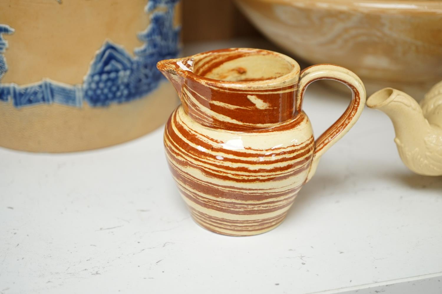 A Victorian solid agate ware pottery jug, a similar bowl and pair of miniature jugs, an unusual - Image 4 of 13