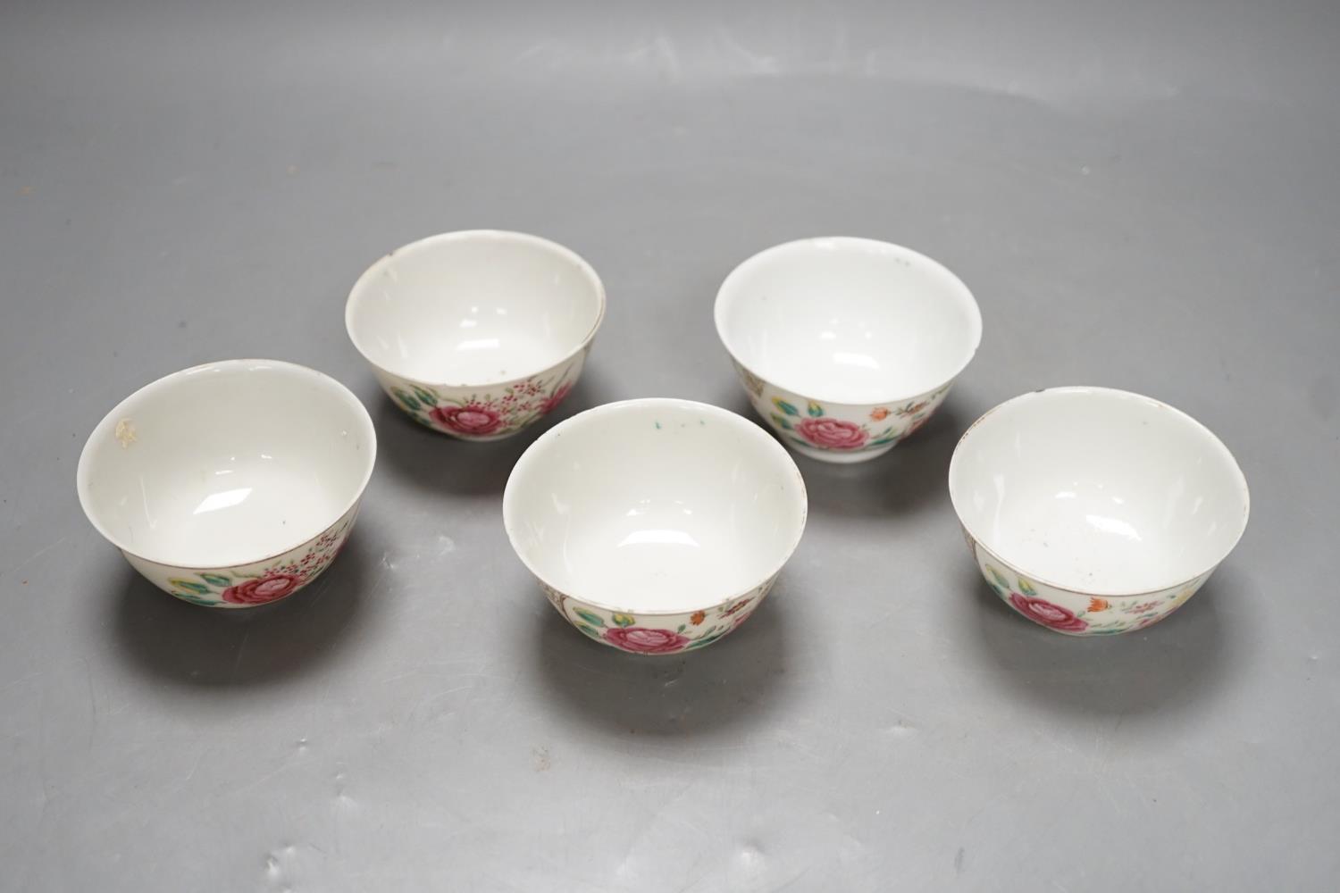 A set of five Chinese famille rose fencai tea bowls, Qianlong period, 4cm high - Image 3 of 3