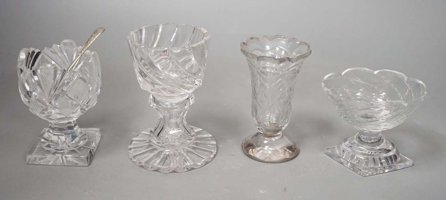 A set of twelve Victorian square base cut glass salts and four other 19th century clear glass - Image 4 of 9