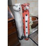 A pair of painted carved wood cats, height 100cm
