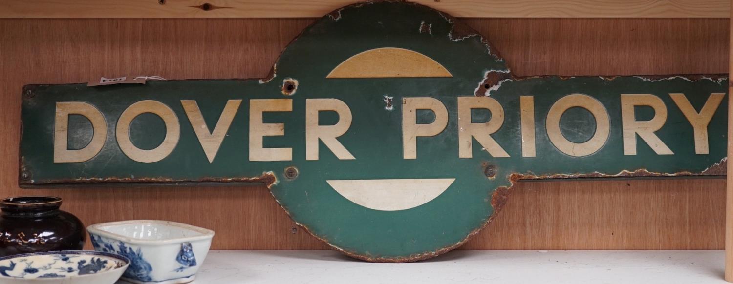 A Southern Railway enamel target sign "Dover Priory", 91cms wide