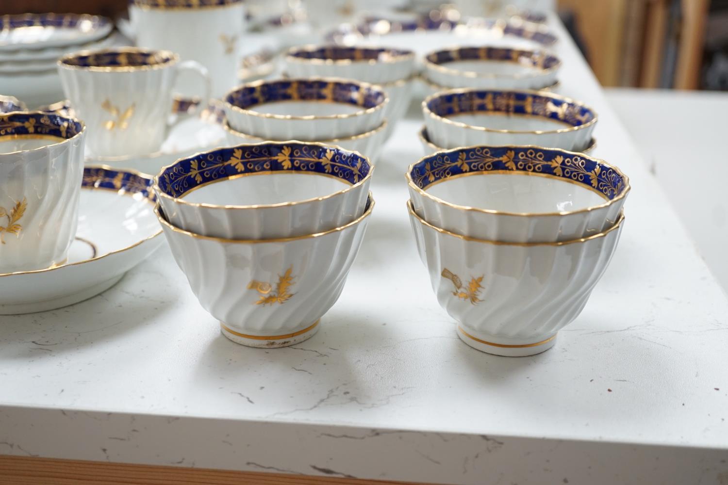 A Flight and Barr, Worcester blue and gilt bordered part tea and coffee service, c.1795, incised B - Image 2 of 5