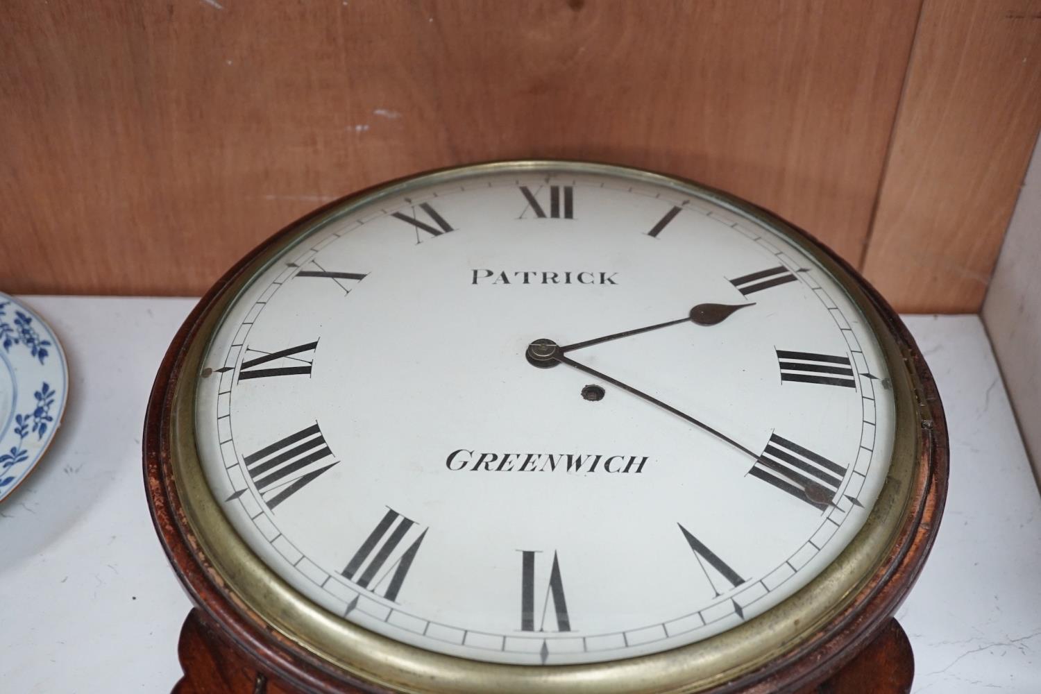 A 19th century single fusee mahogany wall clock, 60cms high, - Image 2 of 5