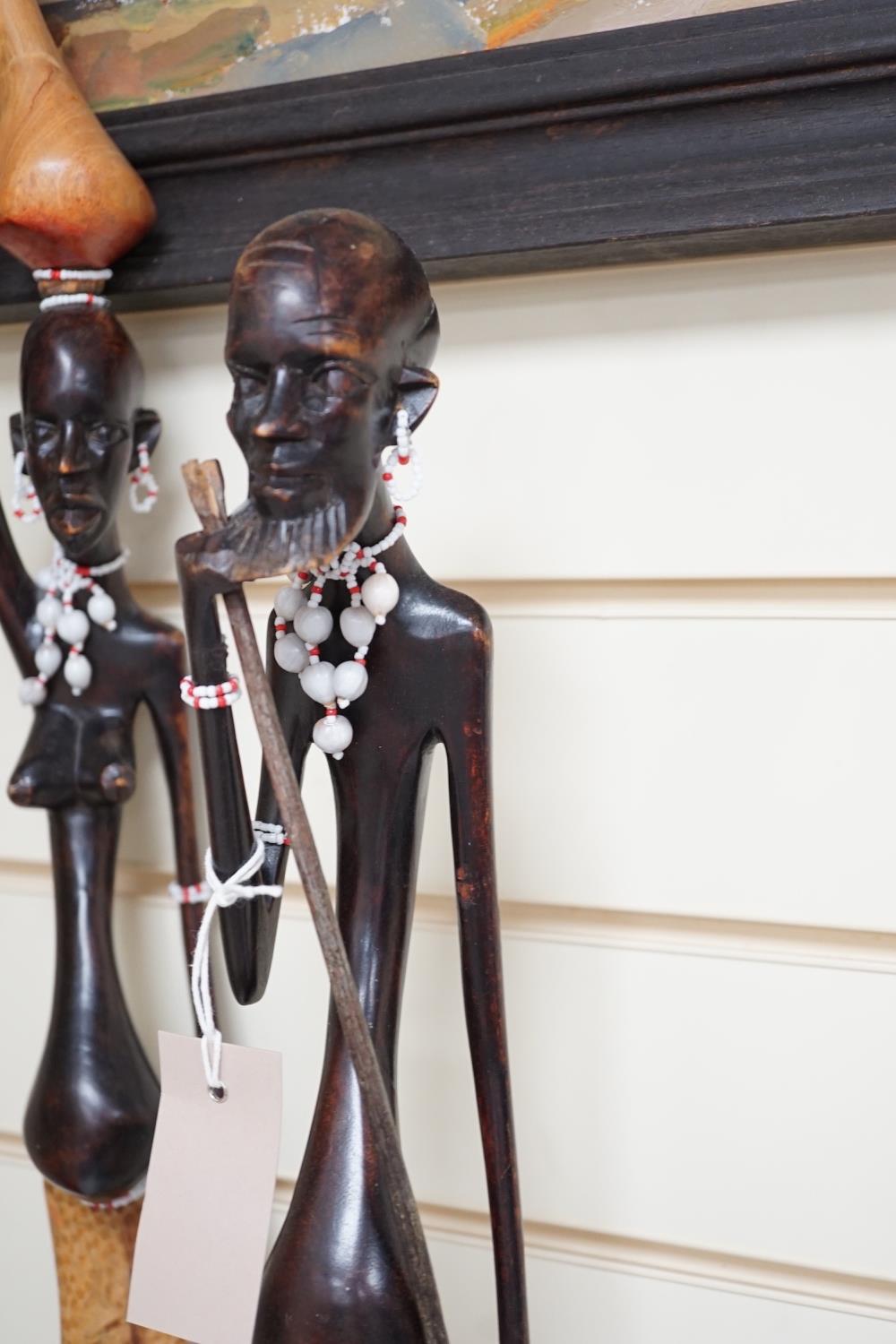 Two African carved wood figures, tallest 92cm - Image 3 of 5