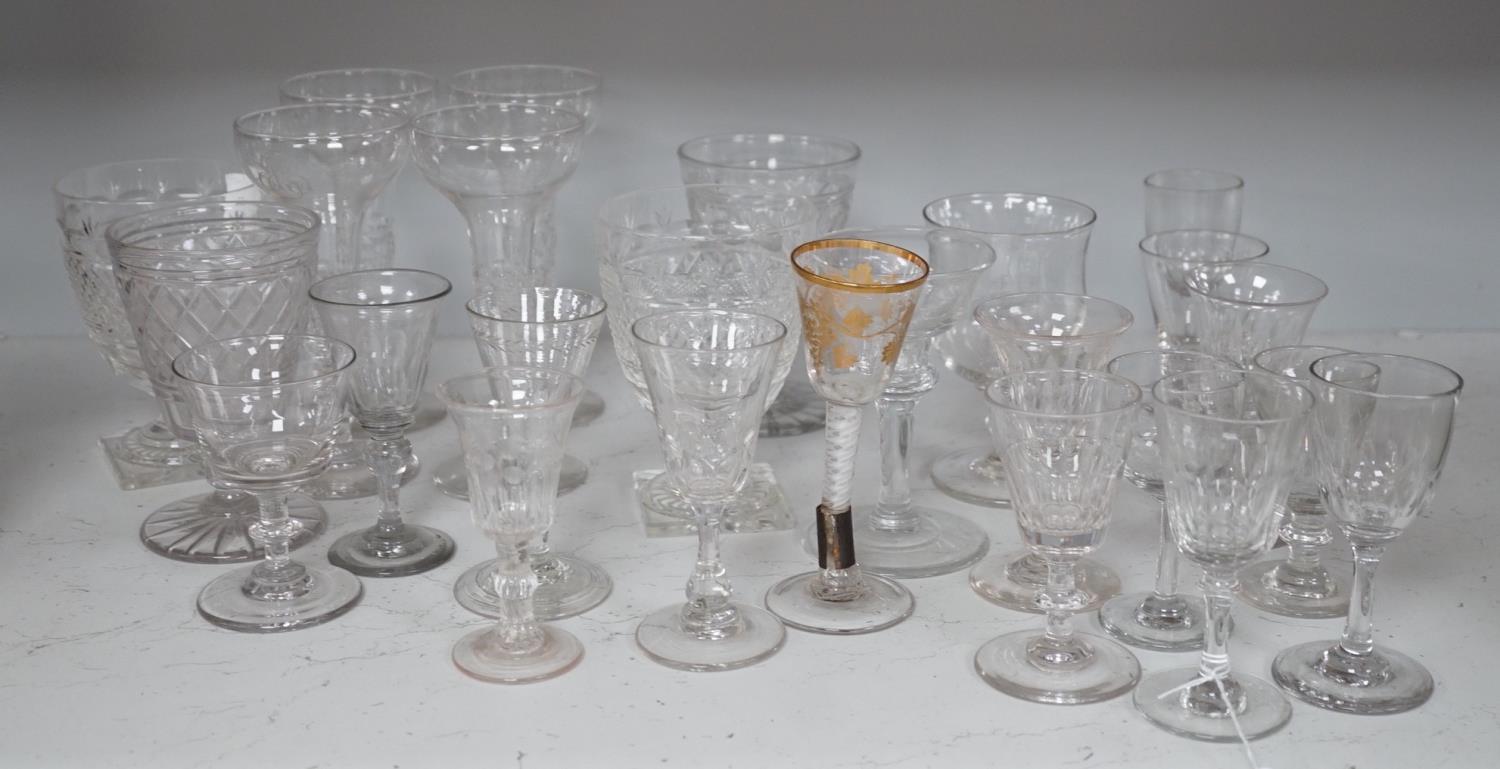 A quantity of assorted 18th / 19th century and later clear drinking glasses including a damaged - Image 4 of 8