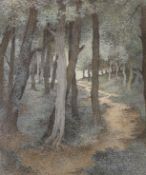 C. Guy RBA, ink and watercolour, 'Lighthall' a woodland path, signed, 29 x 24cm