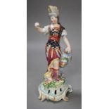 An 18th century Bow porcelain figure of Minerva, iron red dagger and anchor mark, 21cm tall