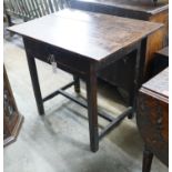 An 18th century provincial oak sidetable, width 79cms, depth 56cms, height 70cms.