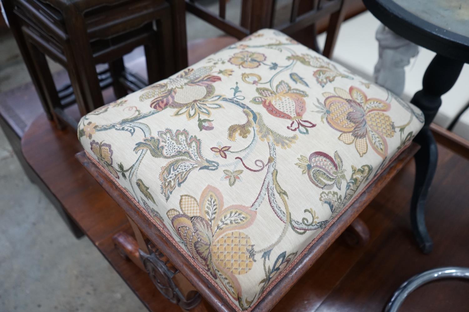 A Victorian rosewood X framed dressing stool, width 53cm, depth 44cm, height 46cm - Image 4 of 5