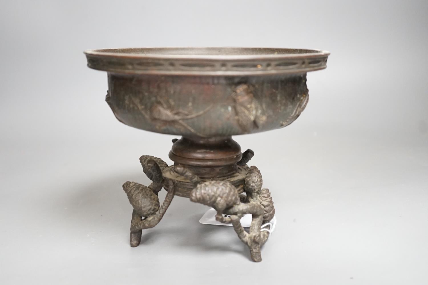 A Japanese Meiji period bronze censer decorated with insects, on a pinecone base, signed. Height - Image 5 of 6