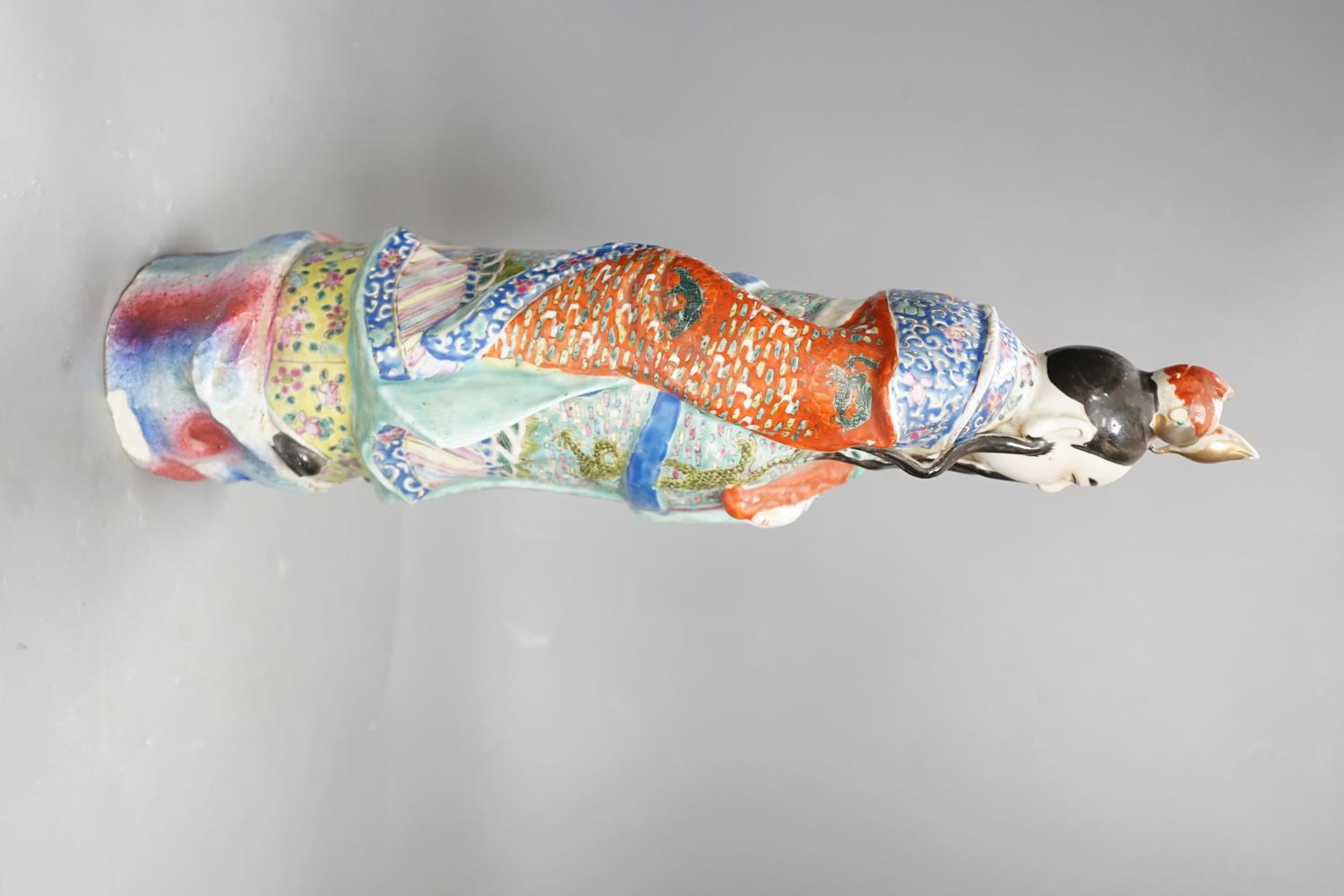 A Chinese enamelled porcelain figure of an immortal, early 20th century, 43cm - Image 4 of 9