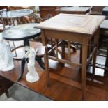 An early 20th century parquetry inlaid square occasional table and a Victorian and later painted