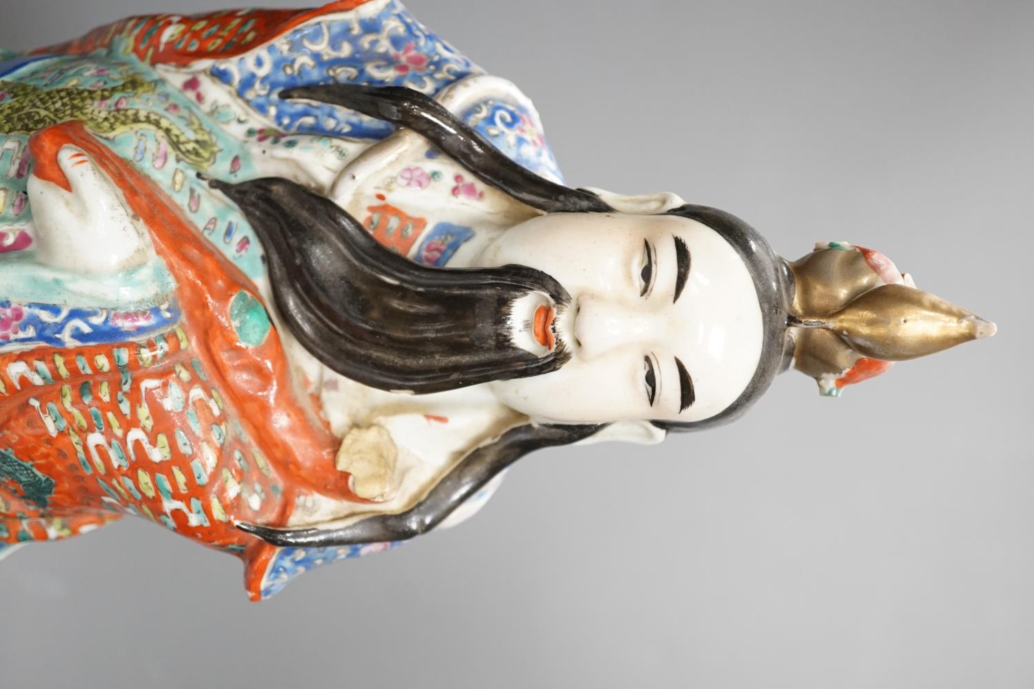 A Chinese enamelled porcelain figure of an immortal, early 20th century, 43cm - Image 2 of 9