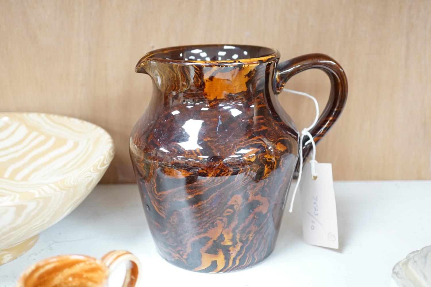 A Victorian solid agate ware pottery jug, a similar bowl and pair of miniature jugs, an unusual - Image 7 of 13