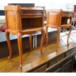 A pair of Louis XV style beech and cherry bedside tables, width 39cm, depth 30cm, height 69cm