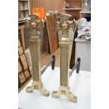 A pair of 18th century style brass and cast iron fire dogs, 54cms high