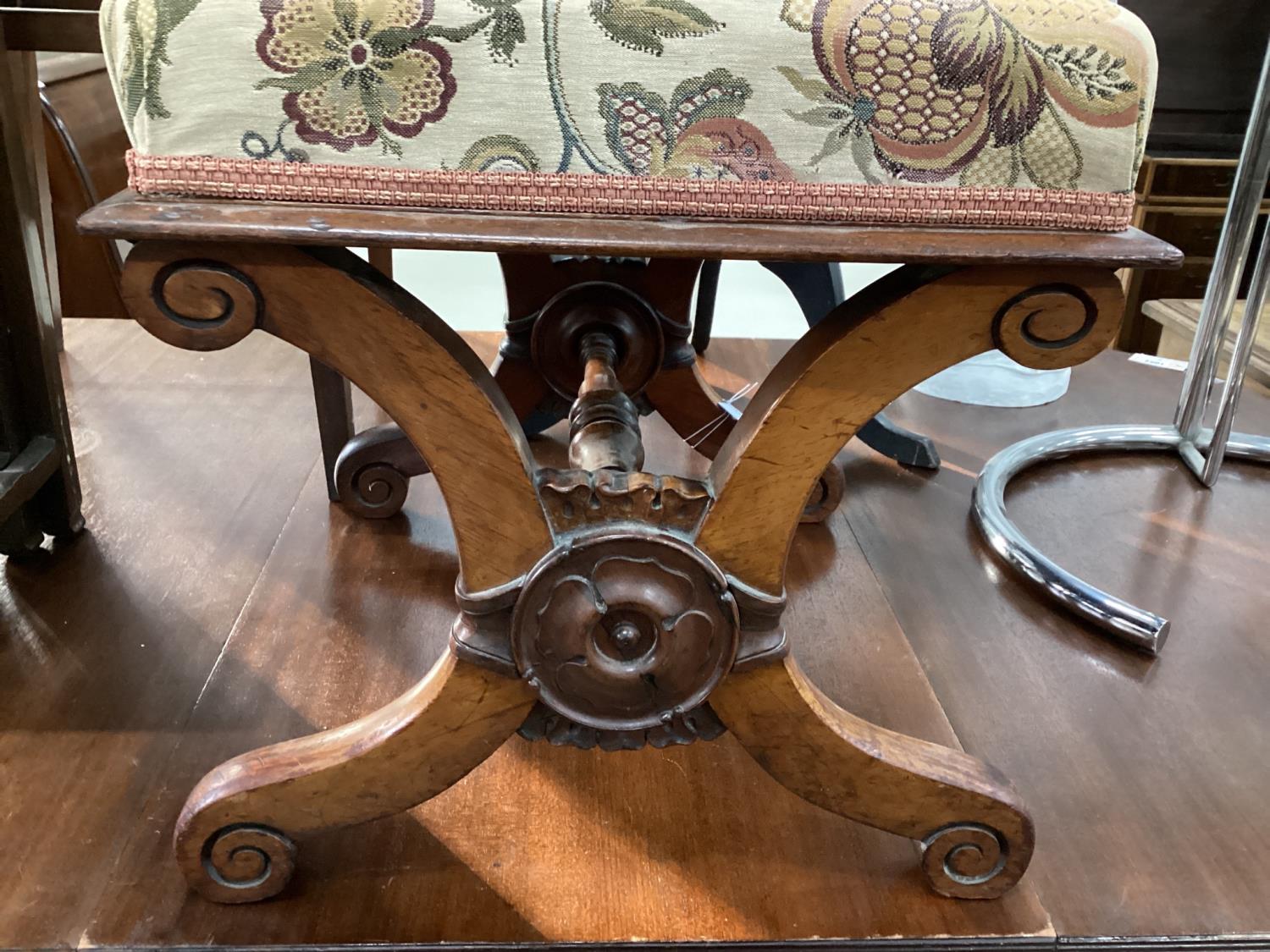 A Victorian rosewood X framed dressing stool, width 53cm, depth 44cm, height 46cm - Image 2 of 5