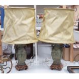 A pair of 20th century Chinese archaistic design bronze table lamps height to top of vase 37 cm