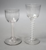 Two 18th century DSOT stem wine glasses, tallest 15cm