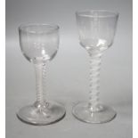 Two 18th century DSOT stem wine glasses, tallest 15cm