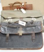 A satchel with George the VI monogram, a German Third Reich style satchel, a quantity of wartime