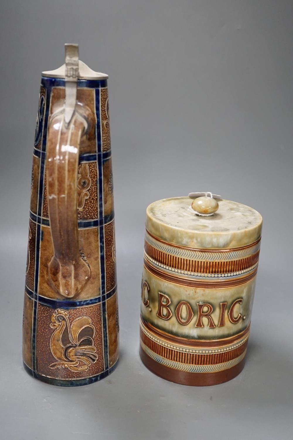 A Royal Doulton stoneware ‘UNC. BORIC.’ drug jar 18cm and a Doulton Slater’s patent flagon, 33cm - Image 2 of 5