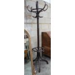 An early 20th century Thonet style beech Bentwood coat and stick stand, height 199cms.