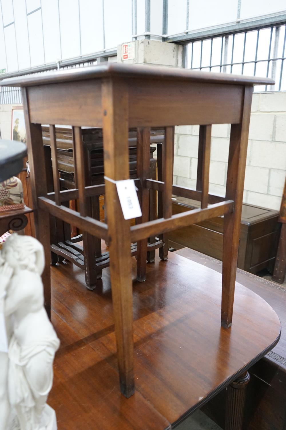 An early 20th century parquetry inlaid square occasional table and a Victorian and later painted - Image 5 of 7