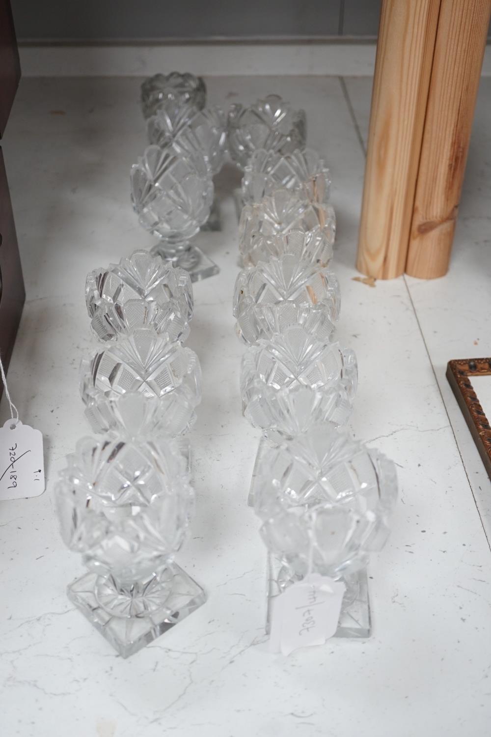 A set of twelve Victorian square base cut glass salts and four other 19th century clear glass - Image 6 of 9
