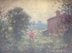 William Mason ARCA (1904-2002), oil on board, Figure and a house amongst a woodland landscape,