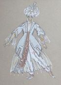 K. Korovin, two pencil and watercolour costume designs, 13 x 10cm, framed as one